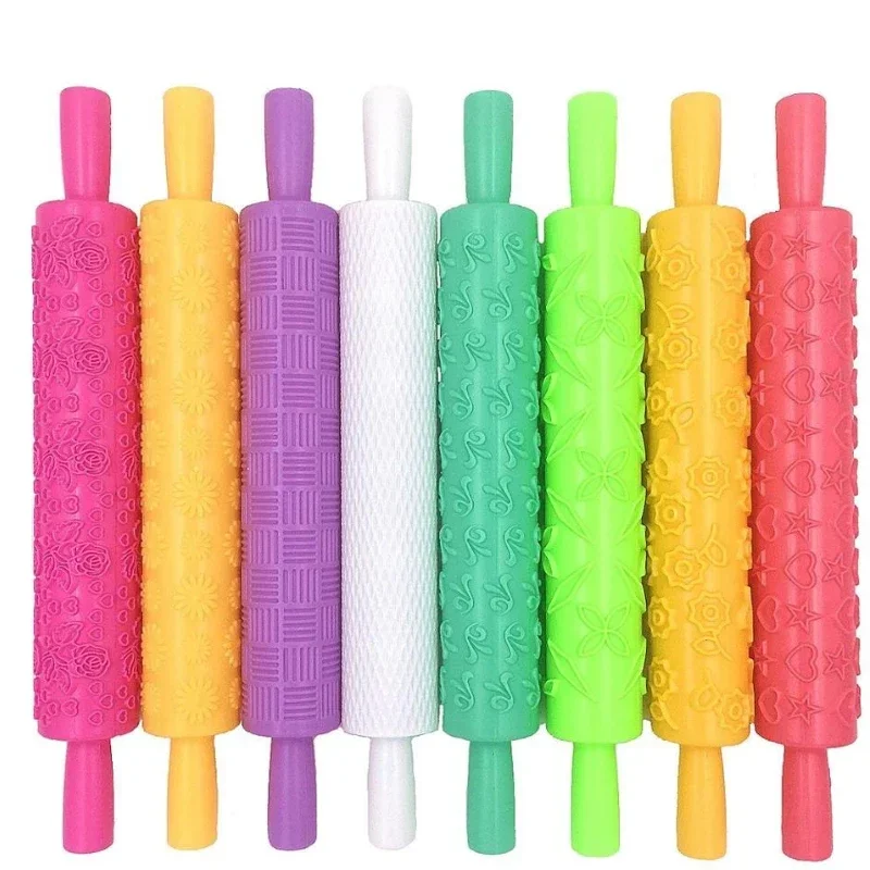 Roller Kuchen Dekorieren Geprägte Nudelhölzer Strukturierte Antihaft Fondant Gebäck Icing Ton Teig Roller Küche Backen Werkzeuge