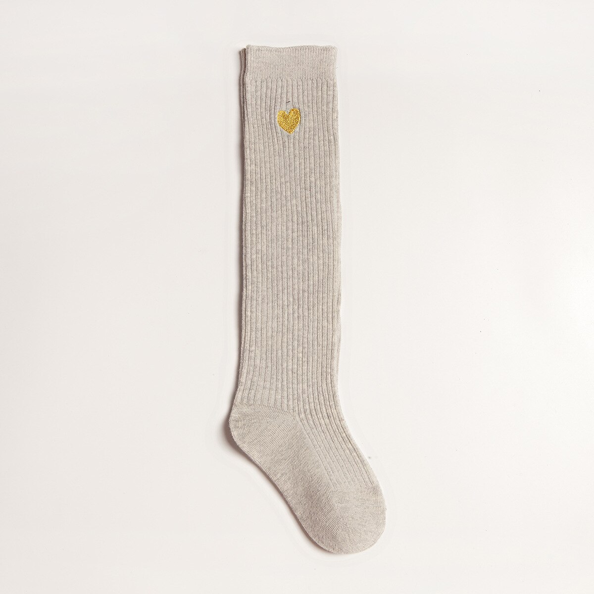 1 paio di calzini alti per bambini calzini caldi per ragazze cuore in cotone solido calzini sportivi per bambini calzini lunghi per bambini primavera nuovi arrivi: grey / 1-3 years old