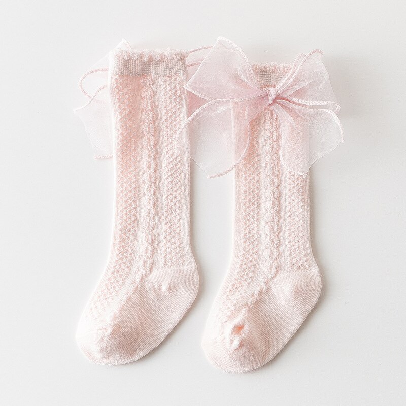 Kant Boog Baby Meisje Sokken Lente Zomer Baby Peuter Knie Sokken Kousen Zachte Katoen Kinderen Lange Sokken Baby Accessoires 0-1Y