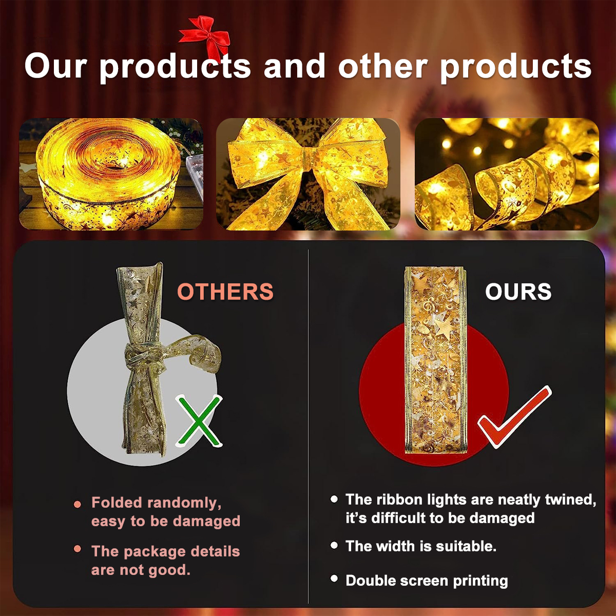 Guirnaldas de luces LED, cinta de luces DIY con lazos de encaje, cadena de luces para árbol de Navidad, dormitorio, boda, de Año , luces decorativas