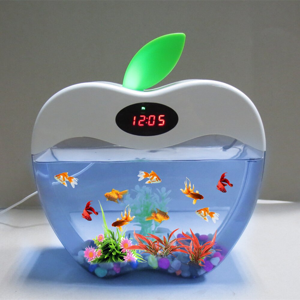 1.5L Mini Fish Tank Mini Nano Aquarium Tank With Clock USB LED Lighting System Portable Tank Office Mini Acrylic Aquarium D20: Default Title