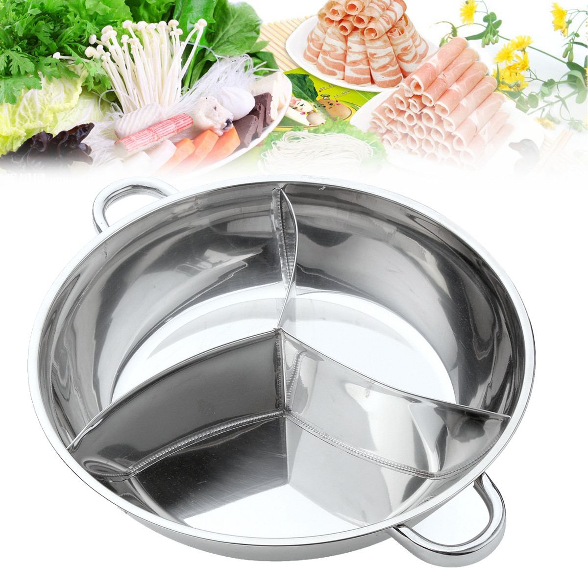 400mm Stainless Steel Pot Three Divided Cookware Induction Little Sheep Pot Pot Ruled Compatible Cooking Winter Party