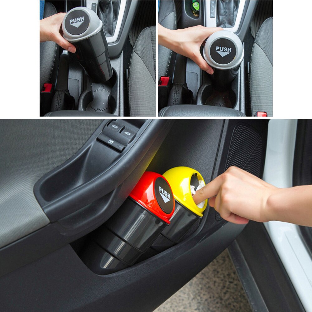 Portable Mini Car Garbage Bin Rubbish Trash Can Plastic Storage Box Organizer