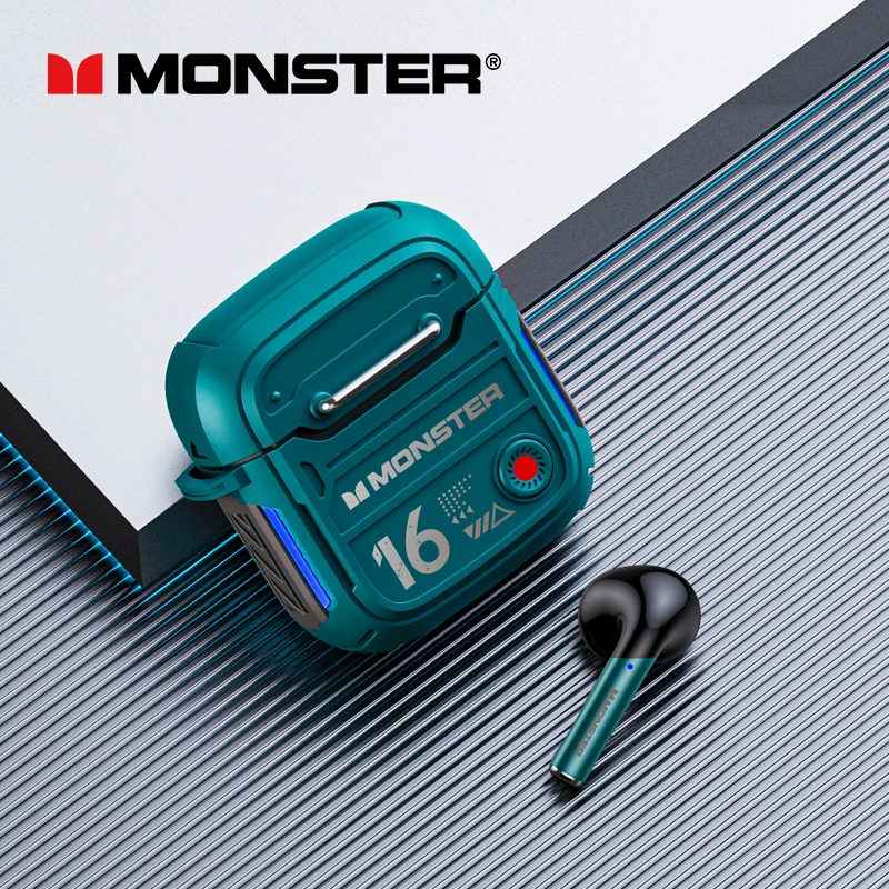 Originele Monster XKT16 TWS Draadloze Bluetooth V5.3 Hoofdtelefoon HD Oproep Koptelefoon Lage Latency Gaming Oordopjes Lange Standby Headset: green