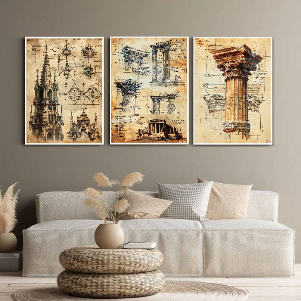 Retro Roman Architectural Poster Home Living Bed Room Bar Hallway Sticky Wall Art Printing Waterproof Aesthetic Decor