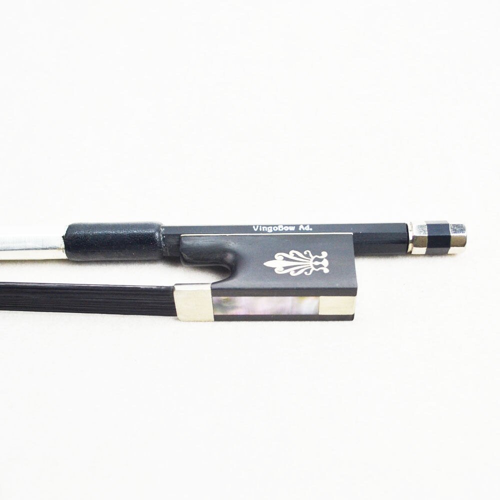 Archet De violon noir en Fiber De carbone, grenouille en ébène De bonne avec Fleur De Lys crinière noire 106VB, , 4/4