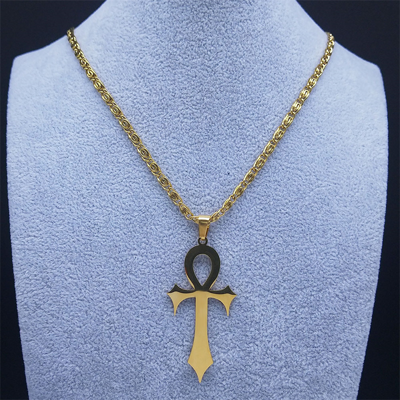 Collana croce Ankh egiziana donna/uomo acciaio inossidabile colore oro amuleto collane protezione gioielli colar masculino muslimah