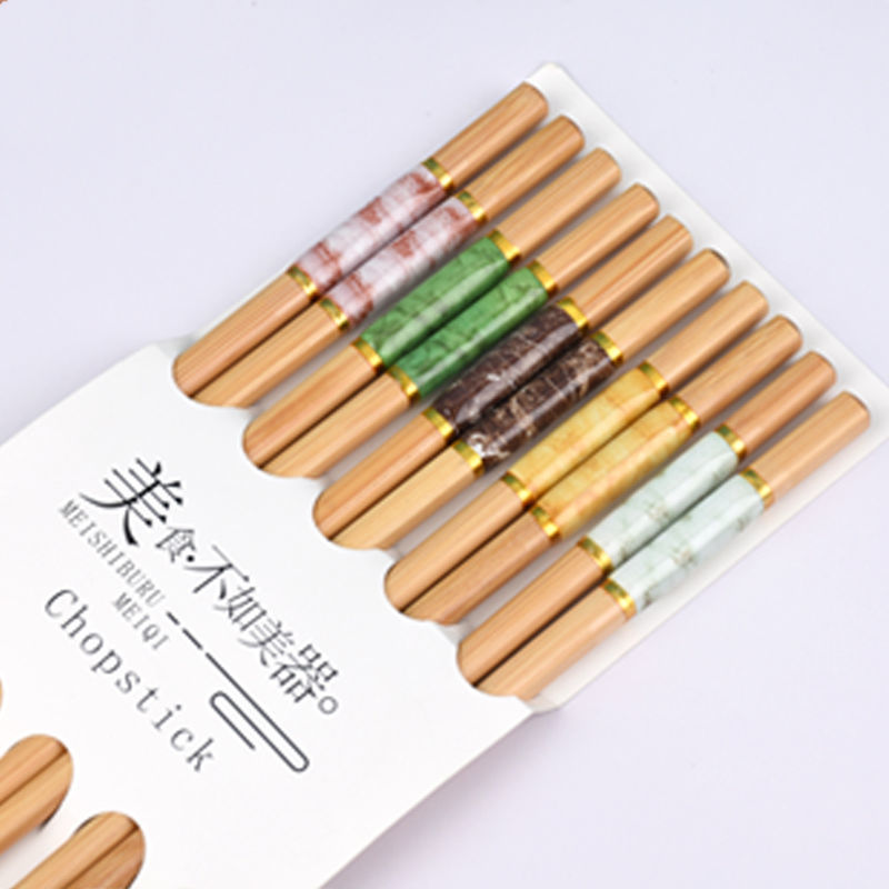 Creativo marmorizzazione 5 paia bacchette riutilizzabili fatti a mano in bambù giapponese bastoncini di legno Set Sushi cibo posate cinesi naturali