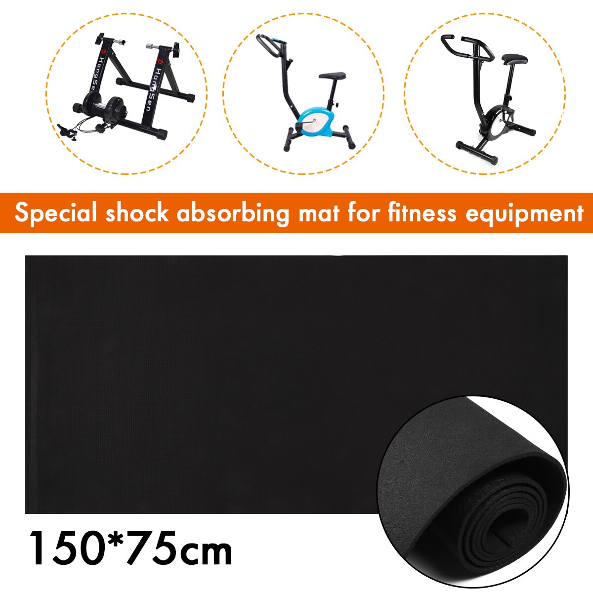 1500x75mm Exercise Mat Gym Fitness Equipment For Treadmill Bike Protect Floor Mat Running Machine Shock Absorbing Pad Black