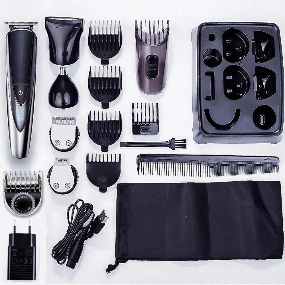 17 Stuk Professionele Tondeuse Kit Tondeuse Baard Trimer Wasbare Body Groomer Elektrische Haar Snijder Machine Voor Mannen