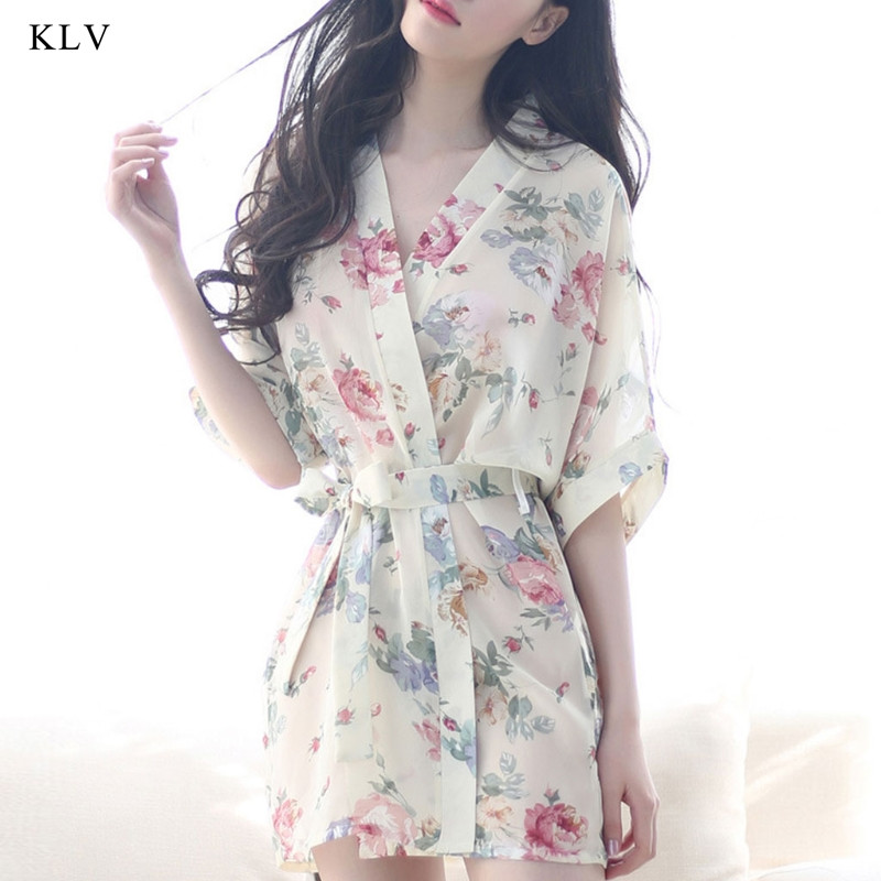 KLV-Bata Floral para mujer, vestido de novia, Kimono de boda, ropa de dormir, de estilo corto