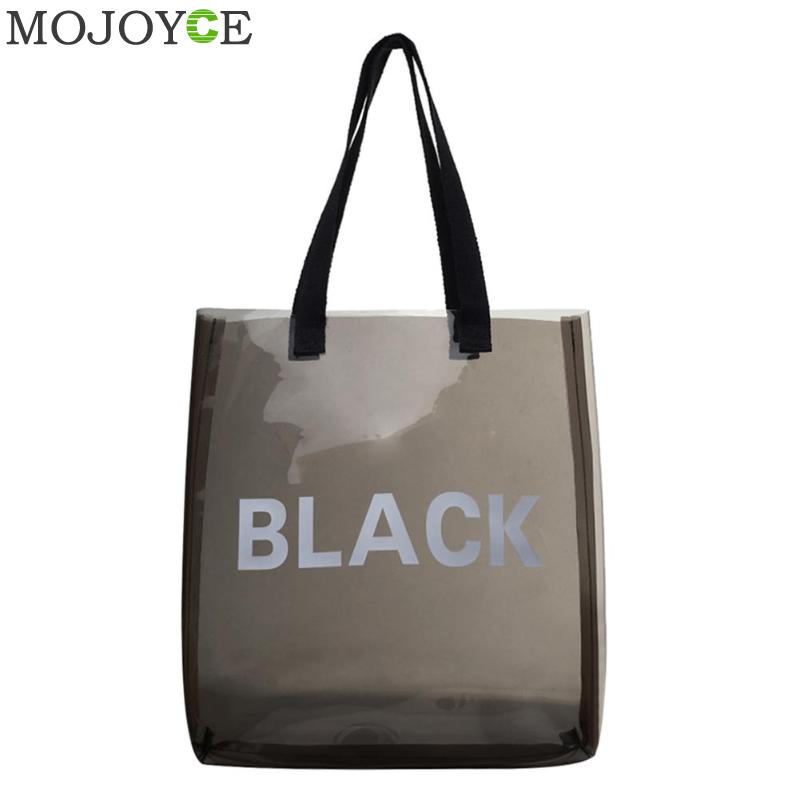 Transparante Vrouwen Boodschappentas Draagbare Holografische Geleizak PVC Clear Strand Tote Bag Vrouwen Schouder Strand Reizen Handtassen: Black
