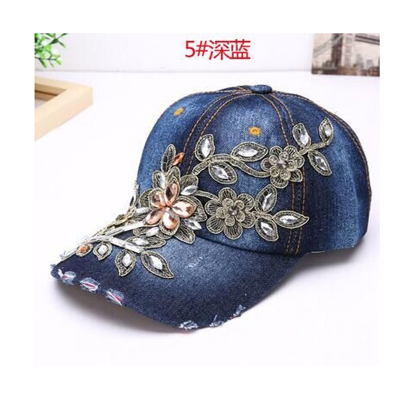 Suogry kvinders baseball cap diamantmaleri broderi blomst denim snapback hatte jeans kvinde kvindelig cap cowboy sommer sol hat: 5