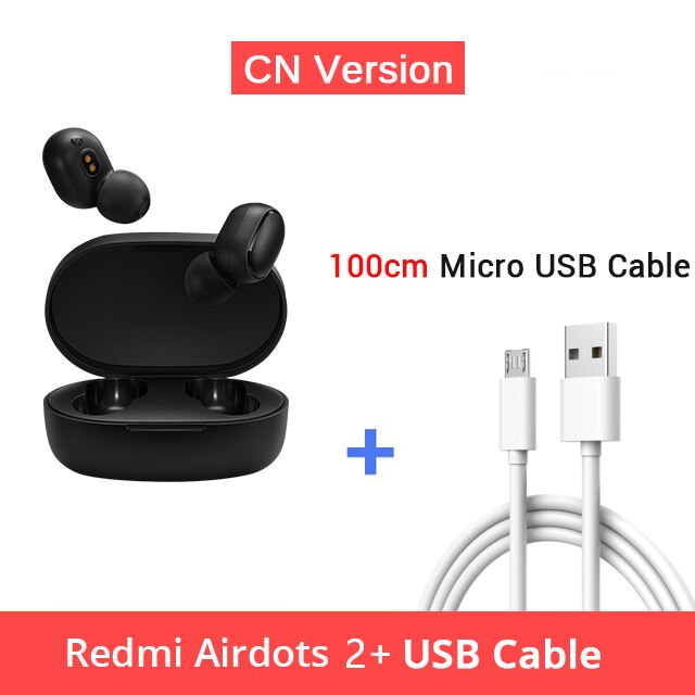 Original Xiaomi Redmi Airdots 2 TWS Wireless Earphone Earbuds Voice Control Bluetooth 5.0 Noise Reduction Tap AI Control: Airdots 2 n 100cm