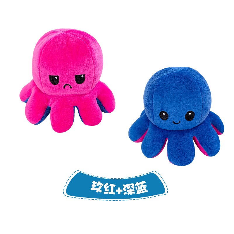 peluche octopus reversibl Flipped doll flip plush toy double sided doll reversible Octopus: Rose  blue