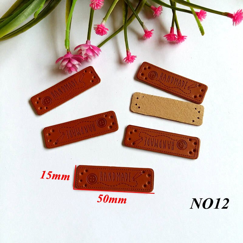 10pcs PU Leather Labels Handmade garment Labels 15MM*50MM for Crafts Brown Handicraft Sewing label: NO12