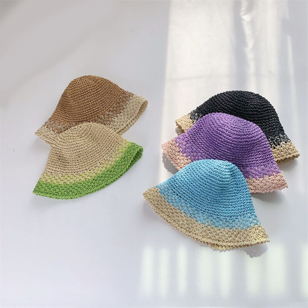 Novo chapéu feminino osso chapéu de palha balde chapéu retalhos viseira de sol chapéu de crochê senhoras luffy chapéu de palha bonés para mulher atacado