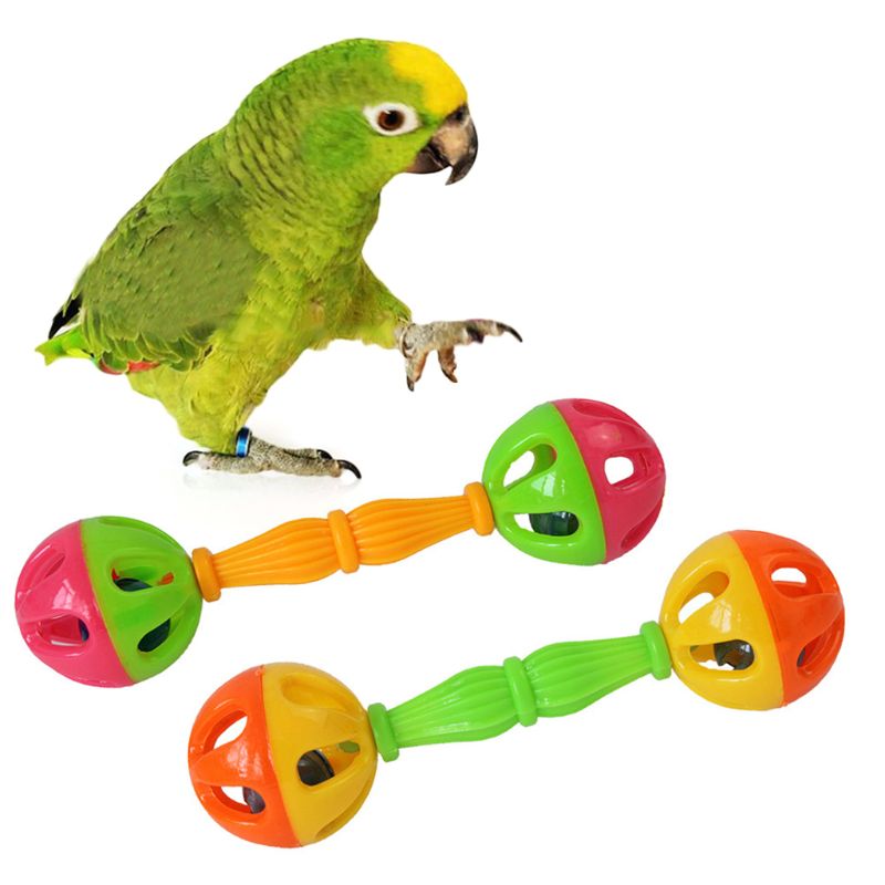 2 Pcs Vogel Papegaai Speelgoed Rammelaar Vogels Leuke Oefening Plastic Tweekoppige Bell Huisdier Speelgoed