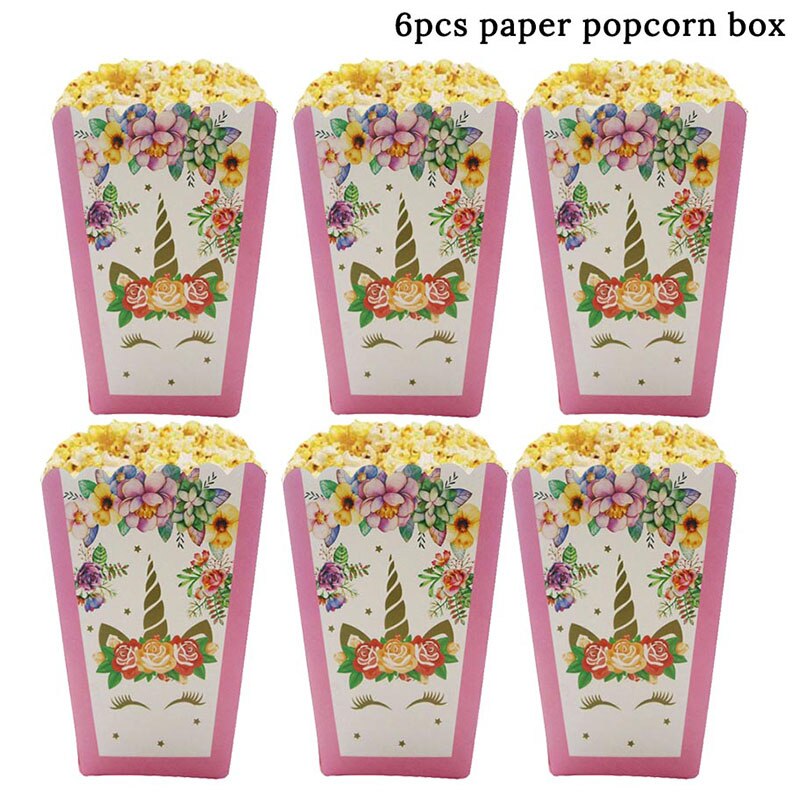 Enhjørning papir slik boks poser kraft papir pose popcorn boks bryllup indretning børnefødselsdagsfest forsyninger baby shower pige favor: 6 stk stil c