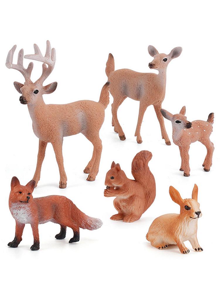 6 Piece Realistic Animal Figurines Vinyl Wild Educational Animal Learning Toy Set Plastic Jungle Animals Toys Set with Deer Rab