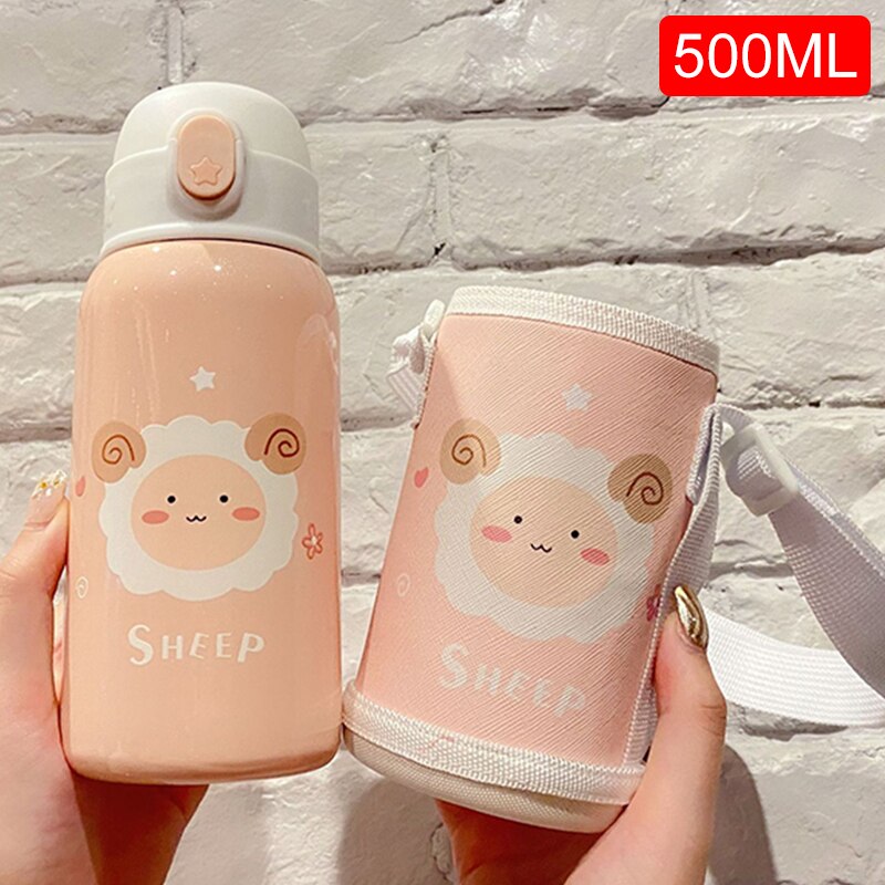 600/400ml enfants dessin animé bouteilles à boire Double couches 316 acier inoxydable Thermos eau enfants isolé tasses Portable maison Sc: HA363-pink