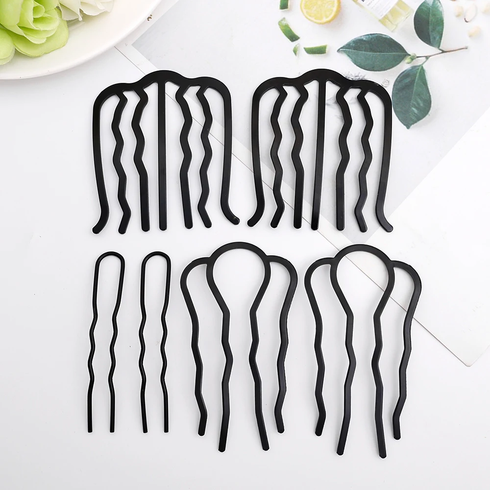 Peines para moño con lazo negro, horquilla para mujeres y niñas, horquilla trenzada en forma de U, Clips para el pelo, adornos para la cabeza, 1/3 Uds.