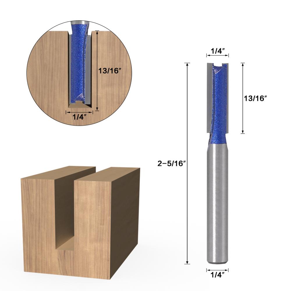 1PCS 1/4 "Shank Straight Houtbewerking Router Bit Set Carpenter Frees 1/4", 5/16 ", 3/8 ", 1/2 ″Cutting Diameter