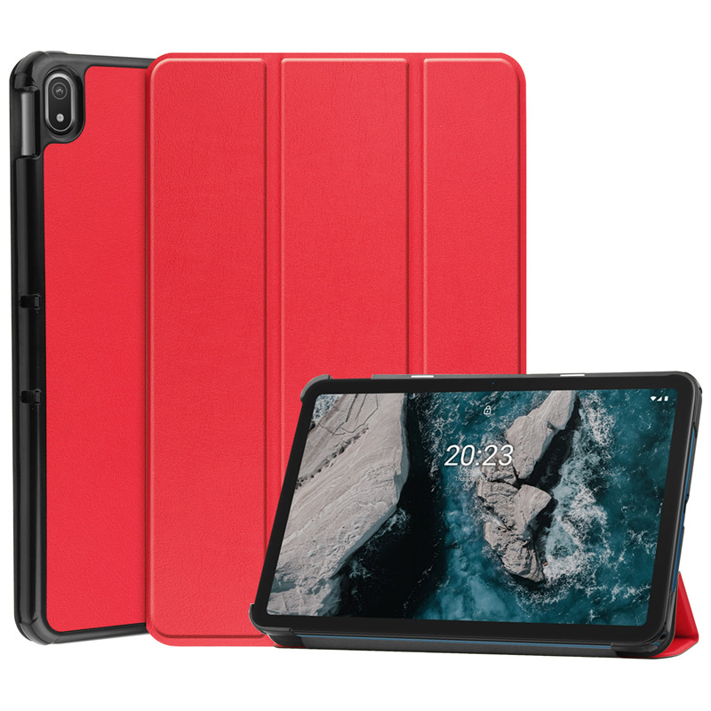 For Tablet Nokia T20 T 20 Case PU Leather Tri-Folding Stand Magnetic Protective Cover for Funda Nokia T20 Tablet Kids: red