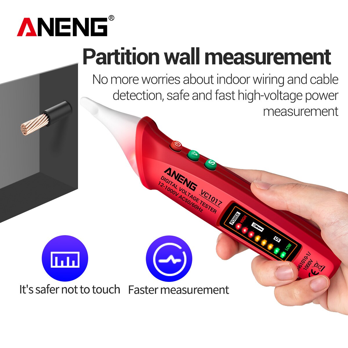 ANENG VC1017 herramientas electricista voltimetro boligrafos 12v digital tester boligrafo coche electricidad comprobador de voltímetro metro medidor consumo instrumentos eléctricos detector de voltaje sin contacto