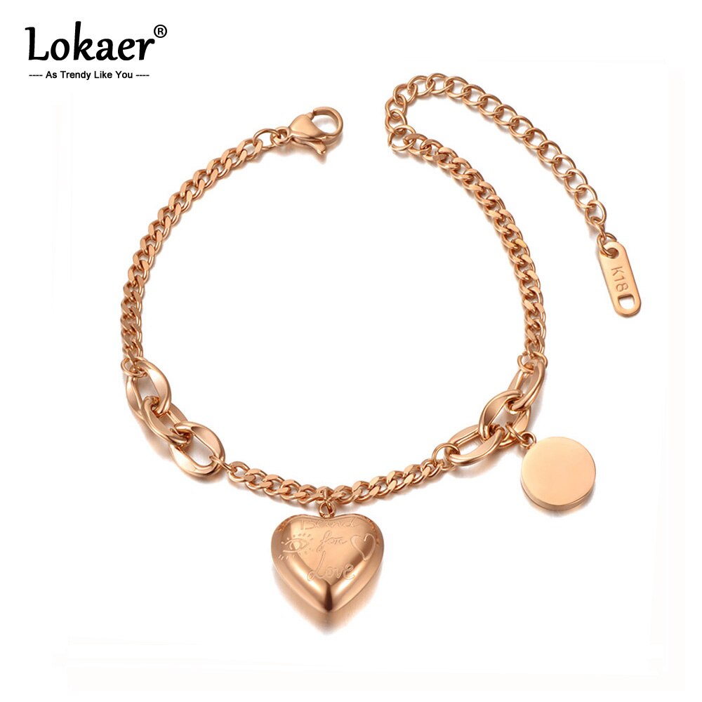 Lokaer Mode Roestvrij Staal Liefde Hart & Ronde Tag Charm Armbanden Voor Vrouwen Meisjes Bohemen Ketting Armband Sieraden B20097