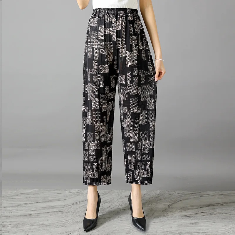 Koele zomer ijszijde bloemenbroek dames muggenbestendig casual thuis met airconditioning negendelige lengte broek: Paars