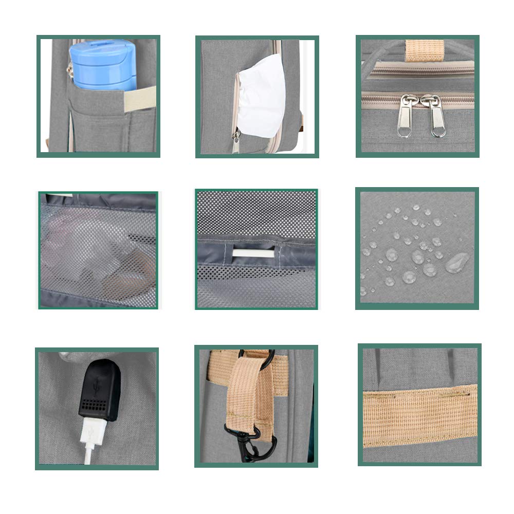 Bolsa de pañales 3 en 1, mochila con cuna plegable automática, portátil, impermeable, de gran capacidad, con puerto USB