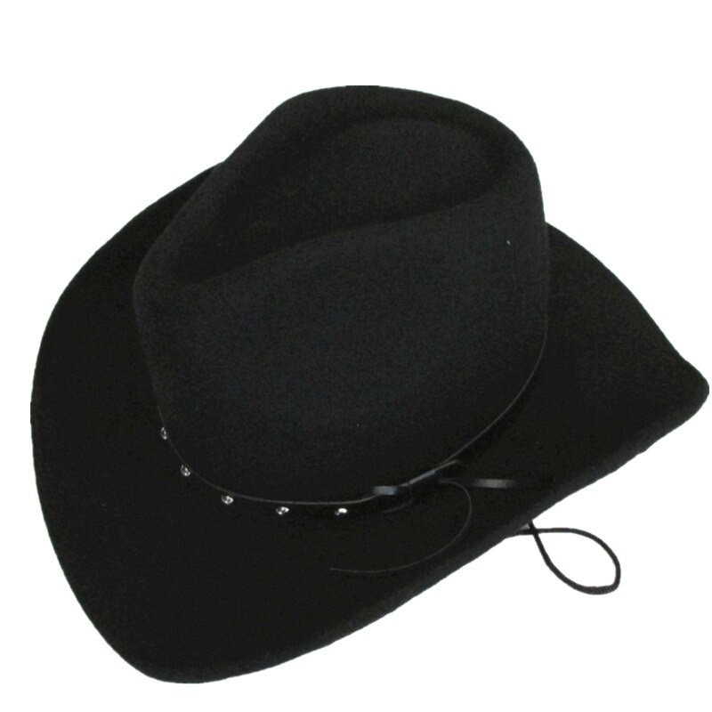 Unisex Black Wool Felt Western Cowboy Hat +