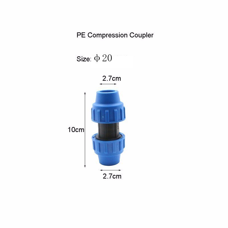 1pc HDPE Compression Coupler Plastic PP Thread Irrigation Pipe Quick Connector Micro Sprinkler Fittings Reducing Coupling PN16: 20mm