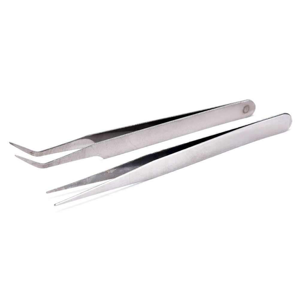 2pcs Repair Precision Assembly Set Tool Stainless Steel Tweezers Sewing Pointed Elbow Repair Maintenance Tool