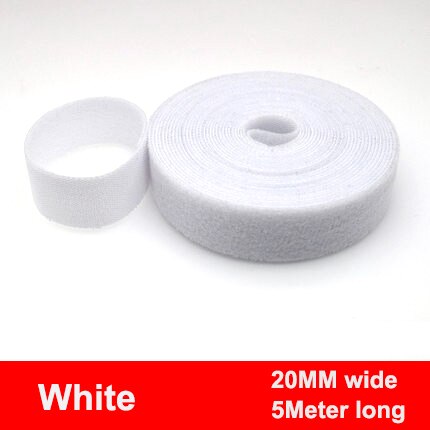 Cinta de sujeción reutilizable de 5M/rollo de 15/20mm, bridas para cables, correas de Velcro, tiras de cinta de gancho y bucle, organizador de cables de gestión de cables DIY: White 20mm