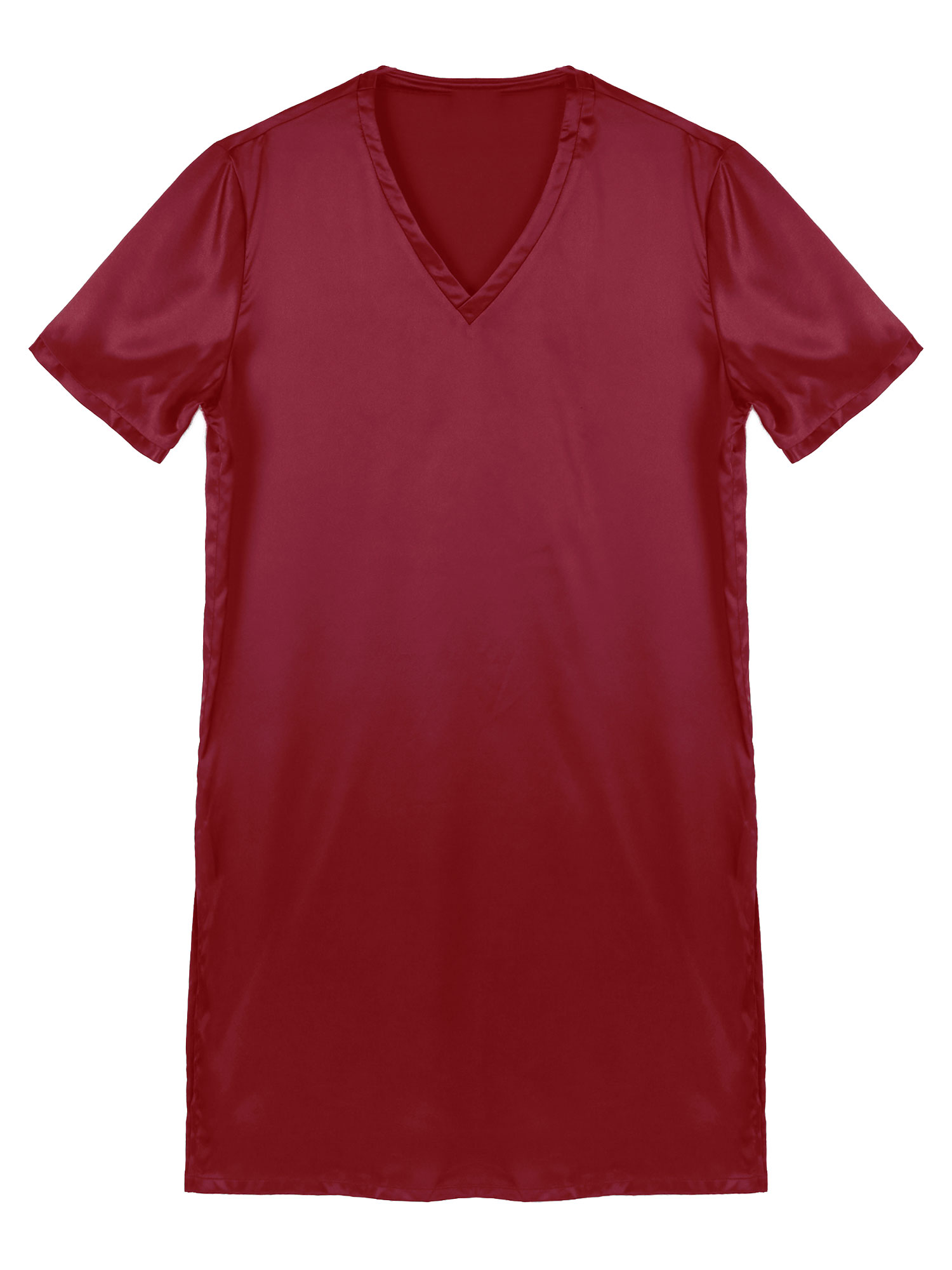 Heren Satijnen Nachtkleding Tops Nachthemd Nachtjapon Pyjama Jurk Met Korte Mouwen Ondergoed Homewear Zijkanten Split Slaap Tops Nachtkleding