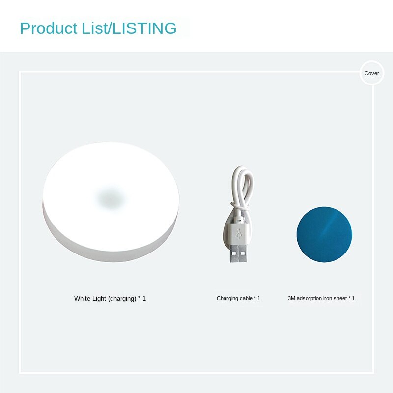 Mini usb-laddningslampa led press nattljus säng toalett sovrumsdörr rörelsesensor laddningsbar trådlös  zm829: Vit vit