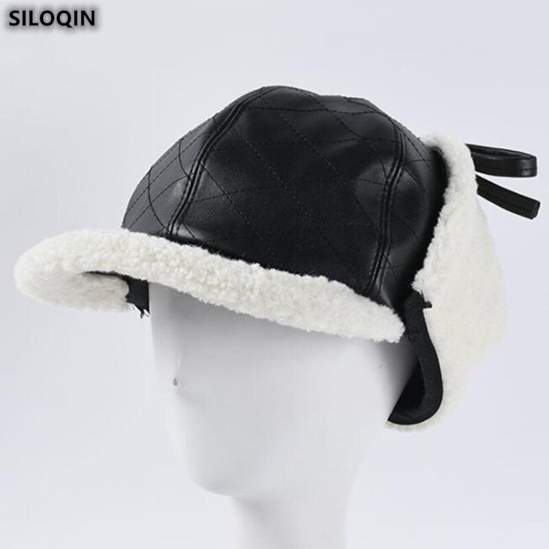 Siloqin trend pu leren bomber hoed voor dames fluwelen thermische oorbeschermers skimuts dames merken wintermutsen