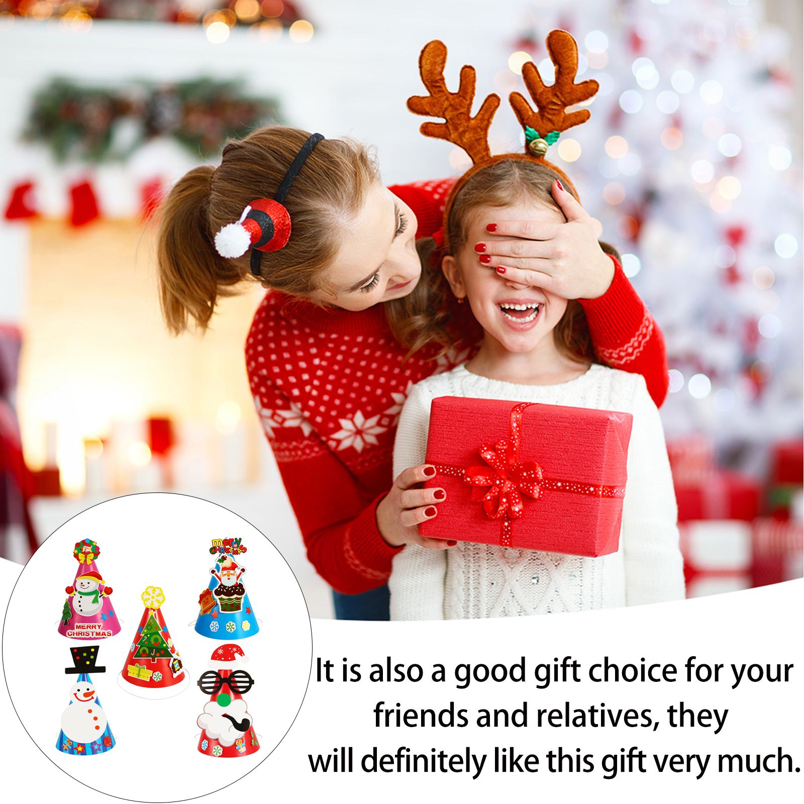 5pcs Christmas Theme DIY Craft Materials Novel Paper Hat Decor Hats Making Kits DIY Hat Kits for Kids Xmas Handicrafts