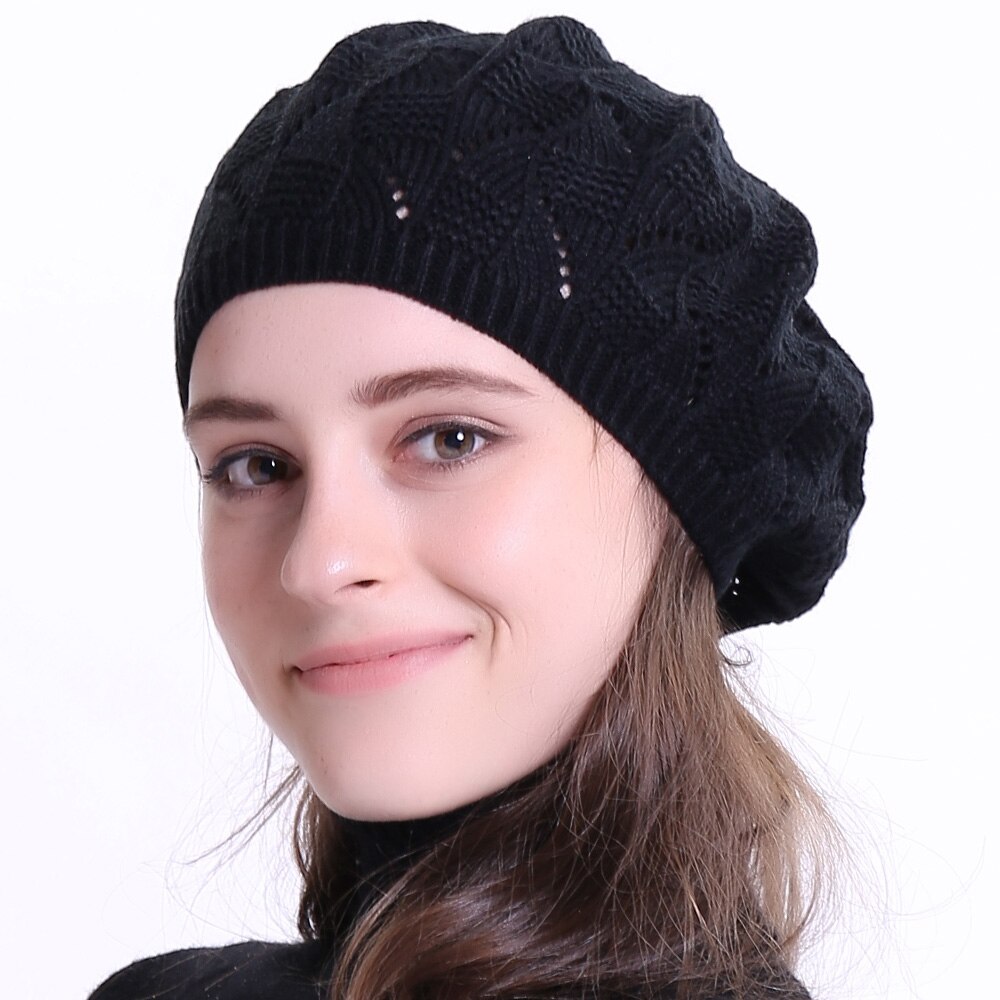 Geebro-boina de punto de Color liso para mujer, gorro de artista francés, boina informal de primavera, boinas acrílicas finas