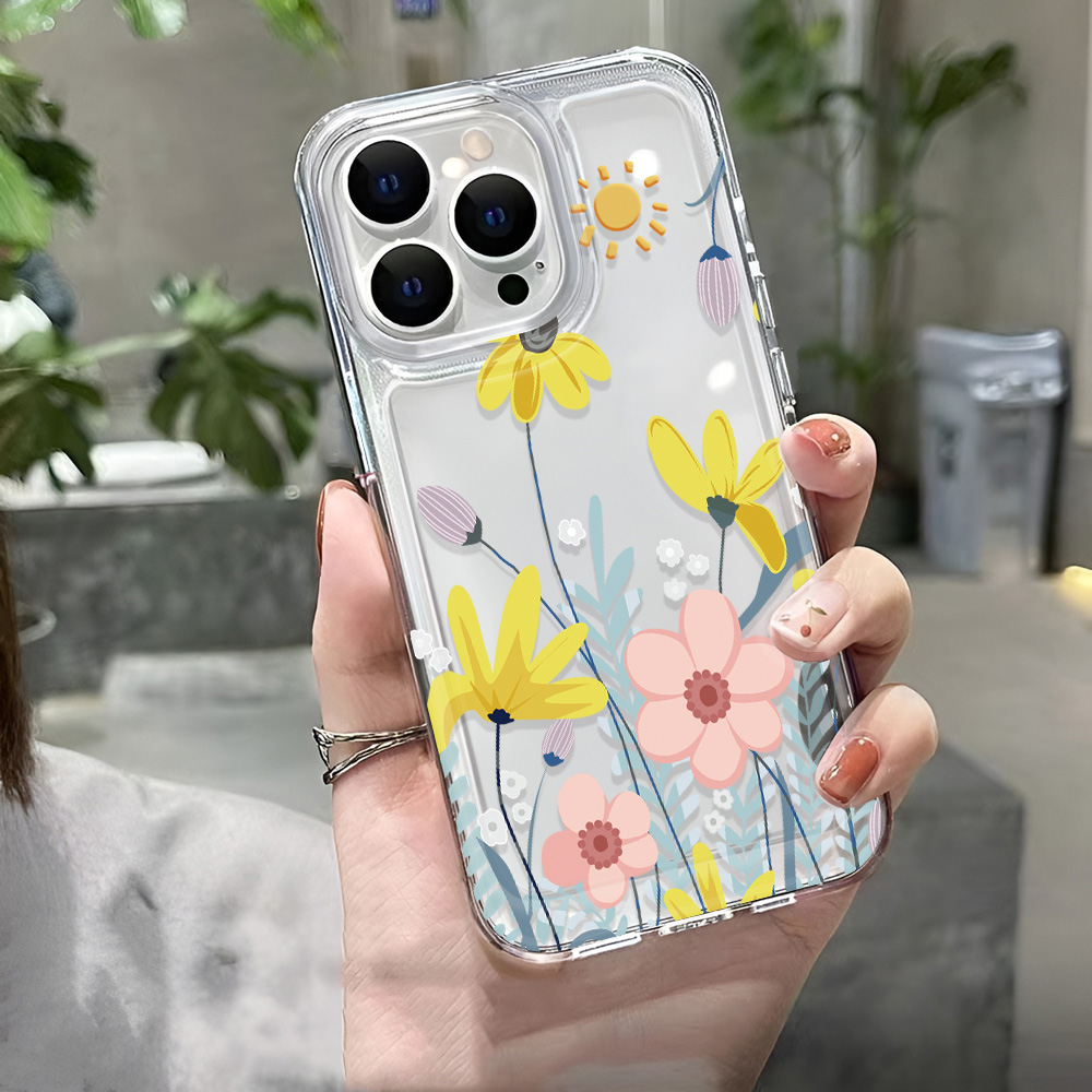 Flower Case For iPhone 13 Cases iPhone 15 12 11 14 16 Pro Max 14 15 Plus 16Pro iPhone 16E Clear Shockproof Cover Funda