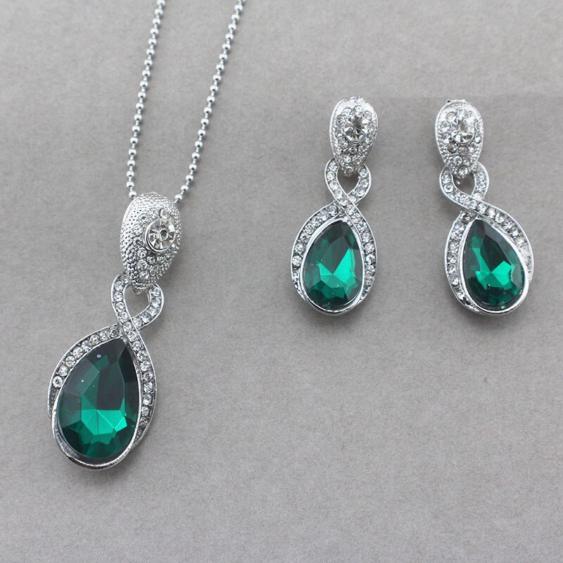 jiayijiaduo Wedding Jewelry Imitation Pendant Necklace earrings set Green crystal Crystal Bridal Jewelry Sets for women