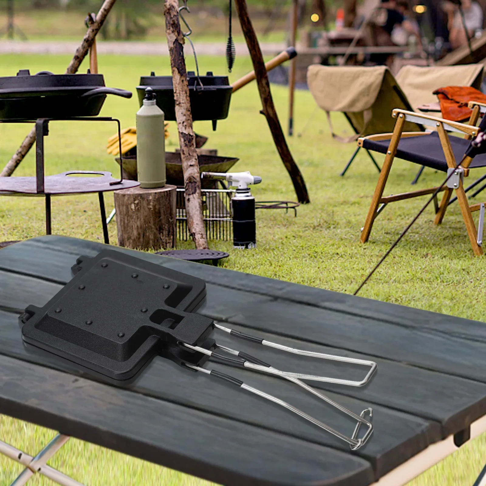 Praktische kampeertochten Campinggrill Opvouwbaar 33 * 14 * 4,5 cm Zwart Opvouwbare sandwichgrill Draagbaar Opvouwbaar Draagbaar