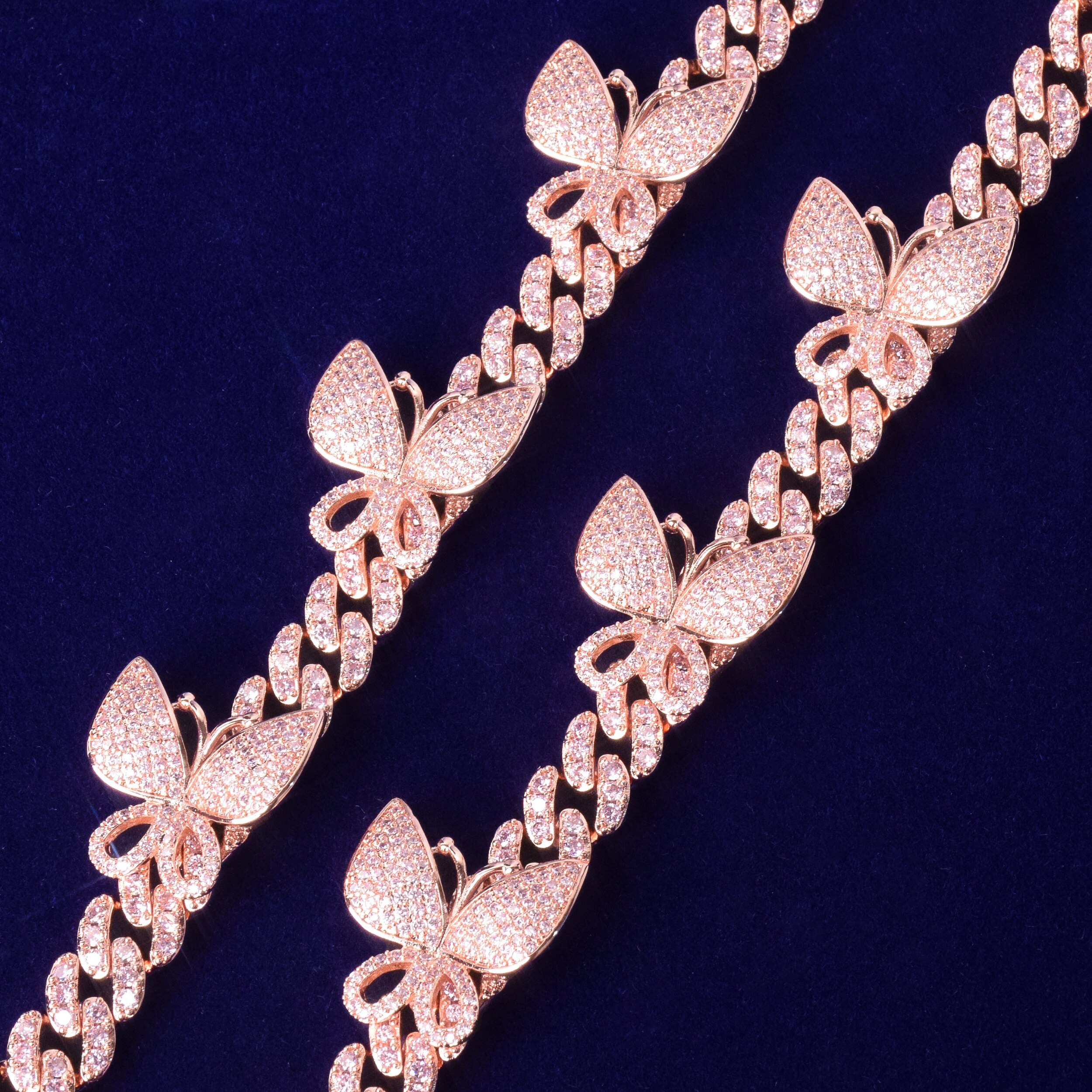 10mm Pink Butterfly Miami Cuban Link Anklets Bling Women Feet Link Jewelry AAAA Zircon Hip Hop Chain