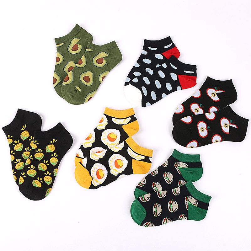 Mens' Fruit Avocado Zebra Cotton Boat Socks European and American Ins Tide Socks Happy and Funny Socks Man's Sox