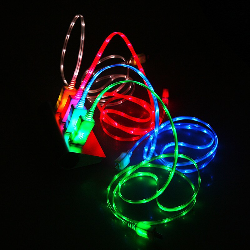 1M Colorful emitting Charge Wire Led Micro USB Cable for Samsung for HTC for iPhone 6 6S 7 8 Plus x Android phone charger cable