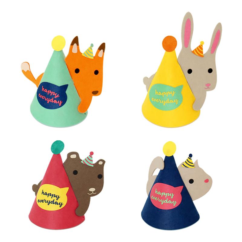 Gorros creativos de cumpleaños para niños, tocado con temática de animales DIY, estilo variado, 4 Uds.: Default Title