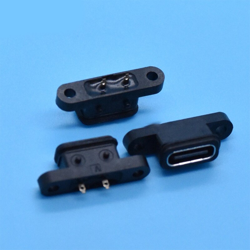 Puerto de enchufe USB tipo C 2 pines, conector USB hembra impermeable con orificio de tornillo, interfaz de carga rápida, conector USB de 180 grados, 2 unidades