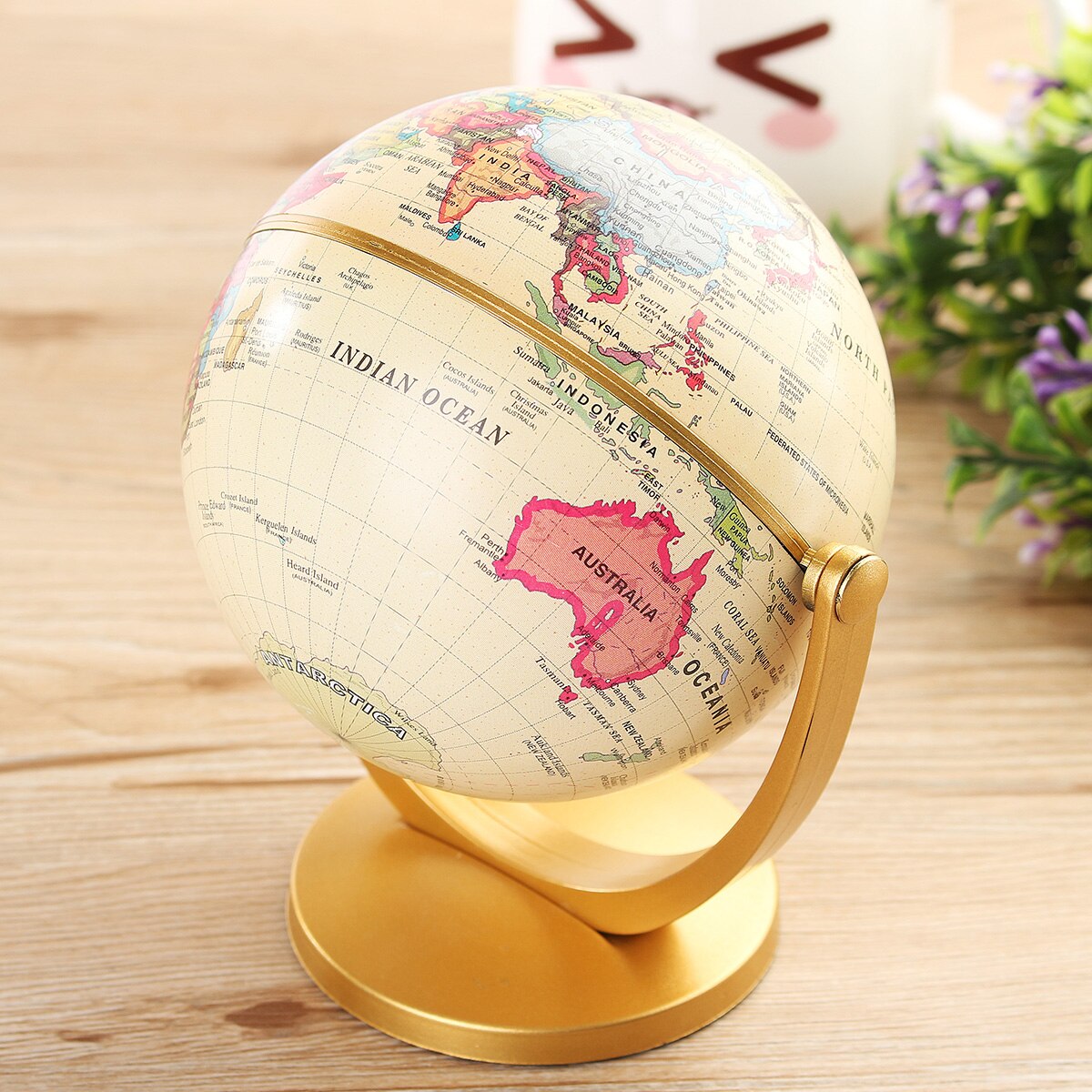12cm Retro Globe 360 Rotating Earth World Ocean Map Ball Antique Desktop Geography Learning Education Home School Decoration